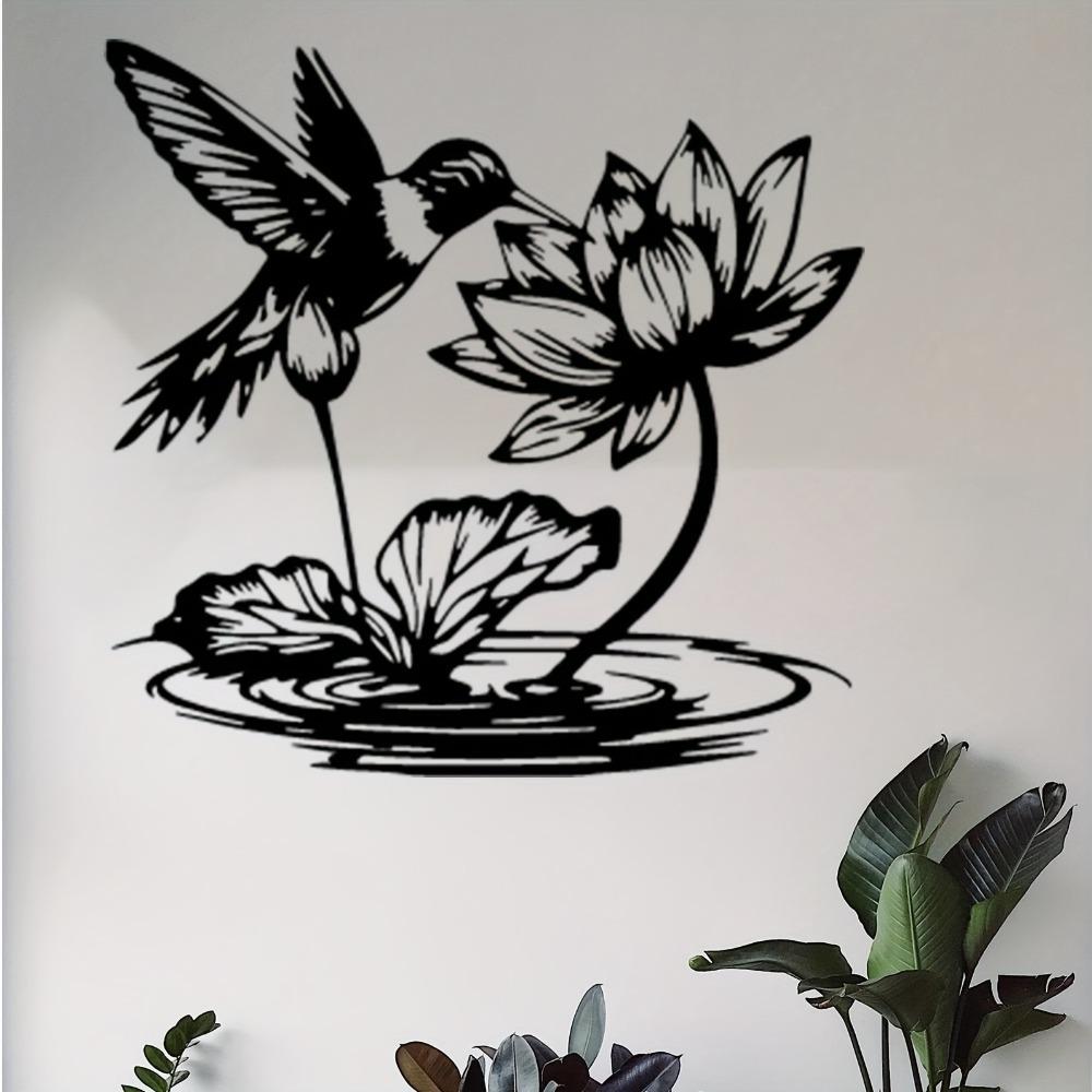 Metal Wall Art Hummingbird Lotus Garden Sculpture Rustproof Iron Gift