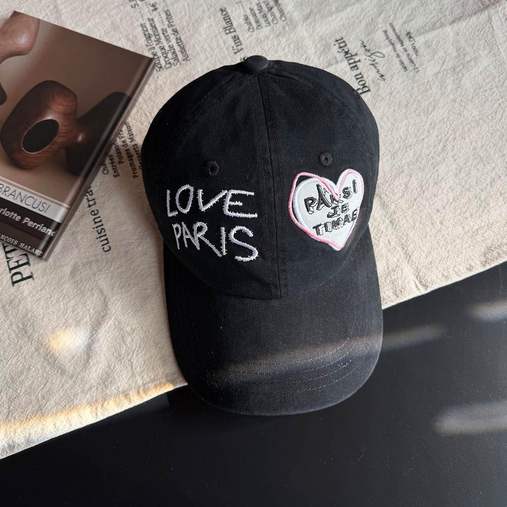 Fashion Korean Love Letter Embroidery Baseball Cap Women's Spring and Summer New Street Versatile Soft Top Show Face Little Couple Cap