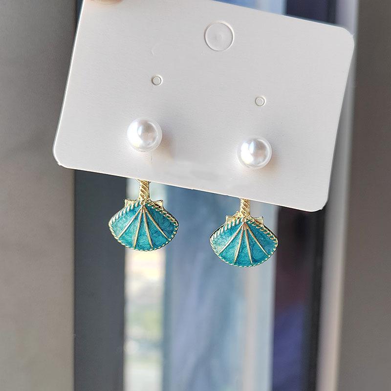 Enamel Shell Simulation Pearl Earrings Seashell Statement Eardrop Dangle Women Summer Earrings Jewelry Girls Gifts