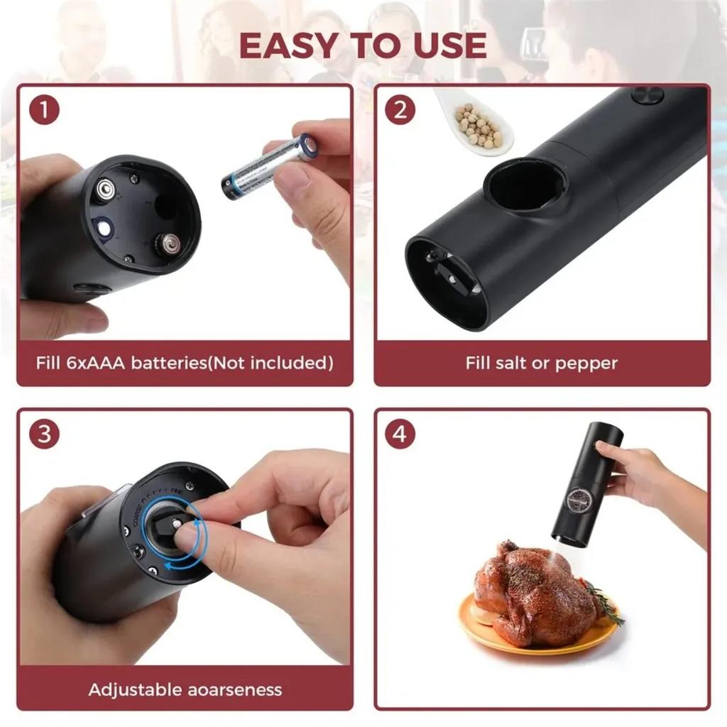 2/1 Pcs Battery-Powered Electric Salt And Pepper Grinder, Adjustable Coarseness Refillable Automatic Kitchen Gadget