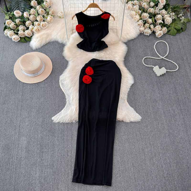 

Cut Out Women s Summer Split Sheath Skirt Flower