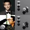SP 2 Pcs Men Barbell Punk Stainless Steel Crystal Stone Ear Stud Earrings Jewelry Trinket