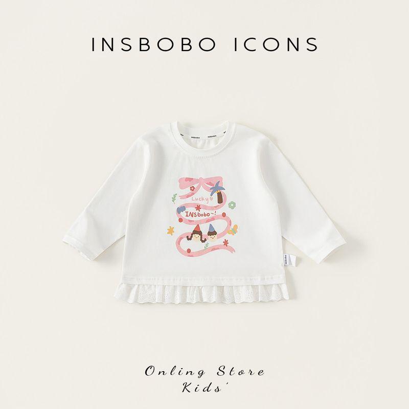 Insbobo Girls  Base Layer Shirt Spring 2026 New Spring Style Little Girl Long-Sleeved Top Children s T-Shirt White 100 cm