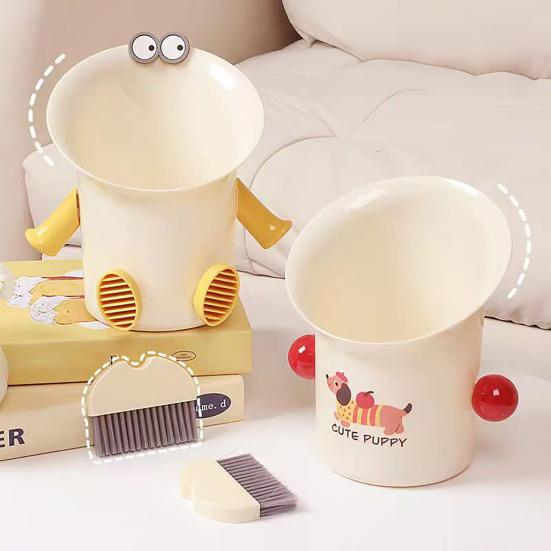 Coș de gunoi de birou Coșuleț drăguț pentru deșeuri cu Mini perie de curățat Buze amuzante de cârnat Mic coș de gunoi pentru birou Masă de toaletă