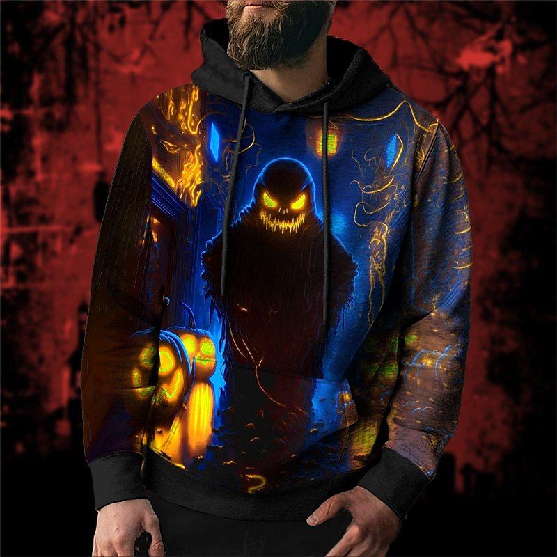 Pumpkin Ghost Man 3D Printed Hoodie Hoodie Departure Hoodie Red and Blue Long Sleeve Hoodie