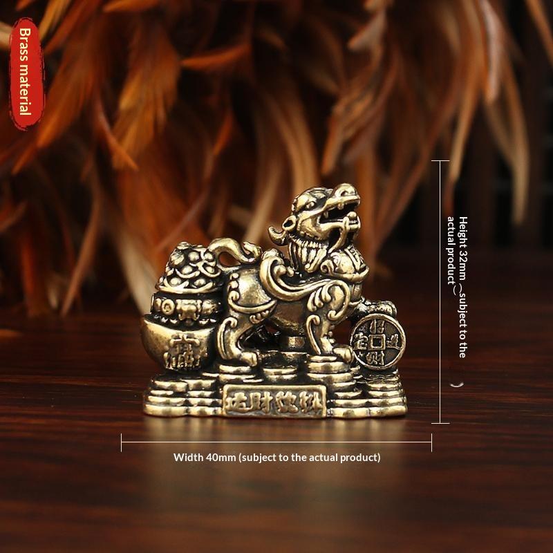 Brass Feng Shui Pixiu Statue Pair Exquisite Workmanship Lucky Ornament for Home Office Desktop Study Room Decor Gift