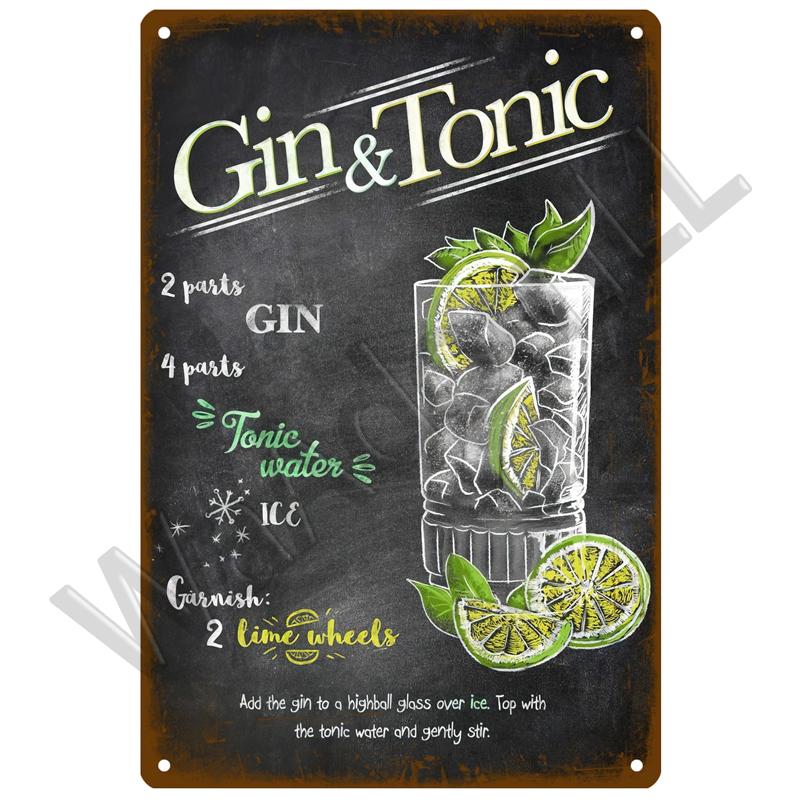 Metal Sign Vintage Tin Sign Decorations Gin Tonic Cocktail Plate Decorative Poster Plaque Retro Bar Kitchen Home Wall Decor