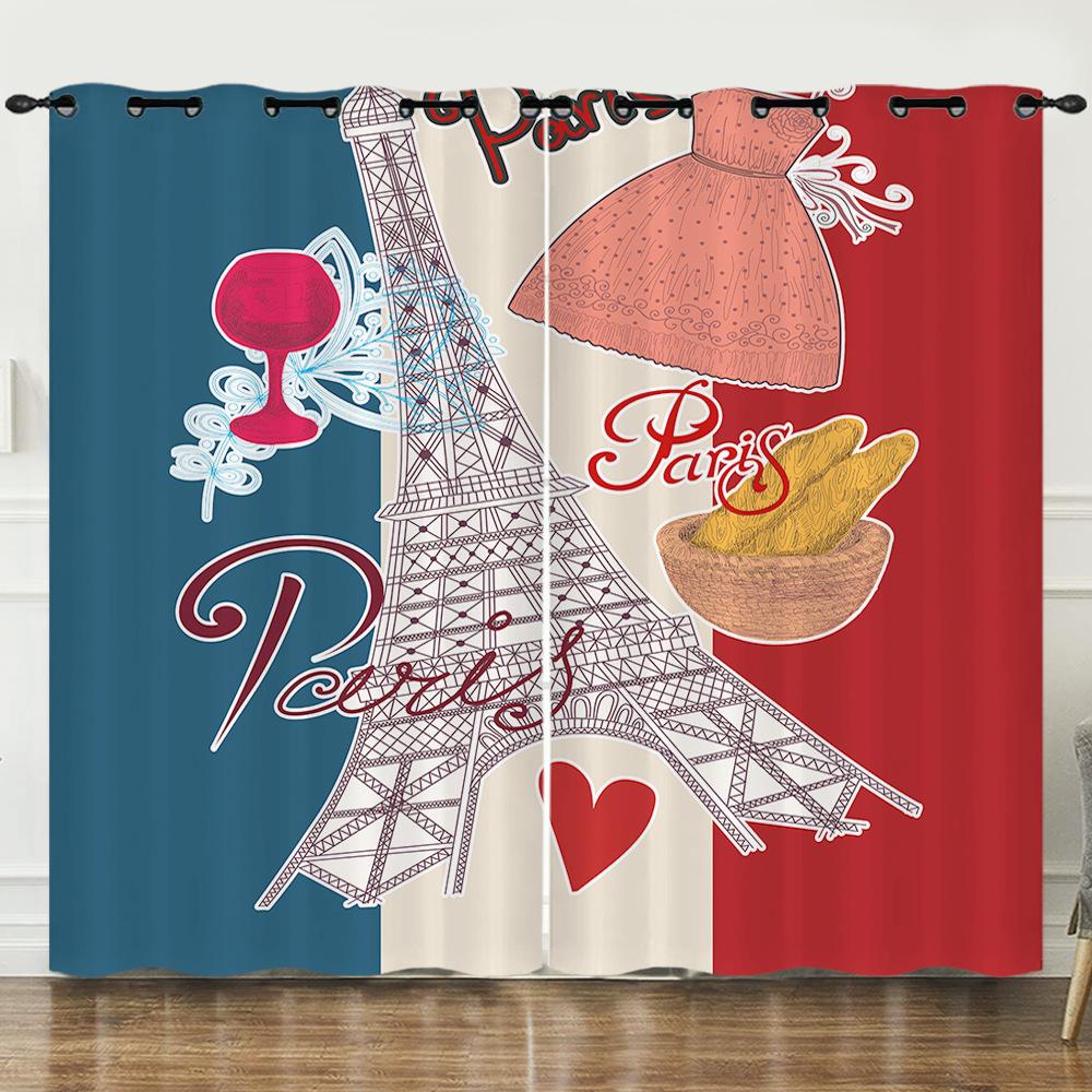 Rideau Illustration Peinte à la Main Tour Eiffel Rideau Impression Numérique 3D Rideau Occultant