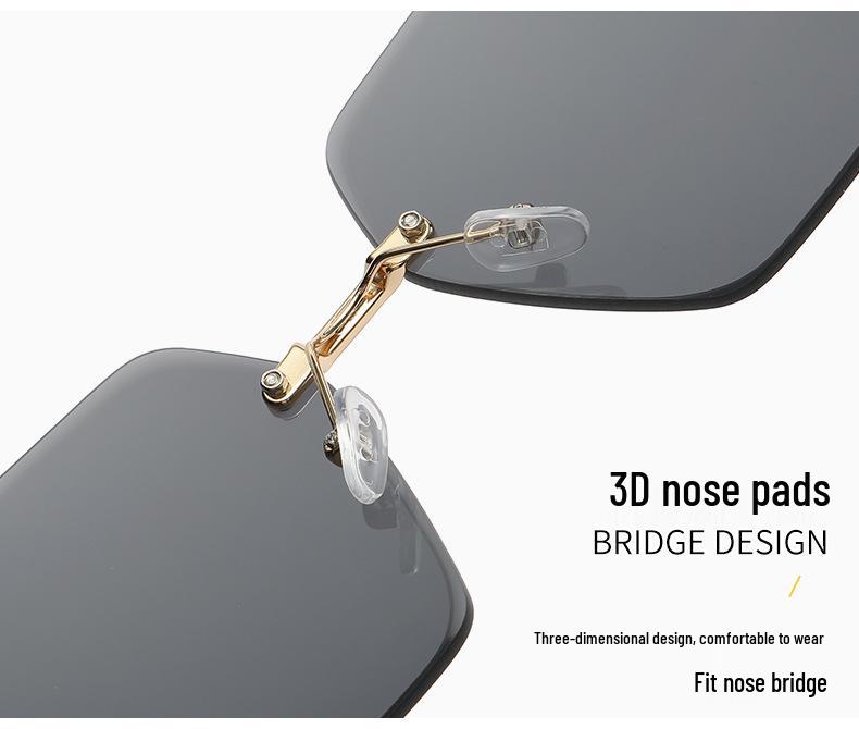 New Women's Frameless Retro Sunglasses - Trendy European and American Fashion, Anti-UV