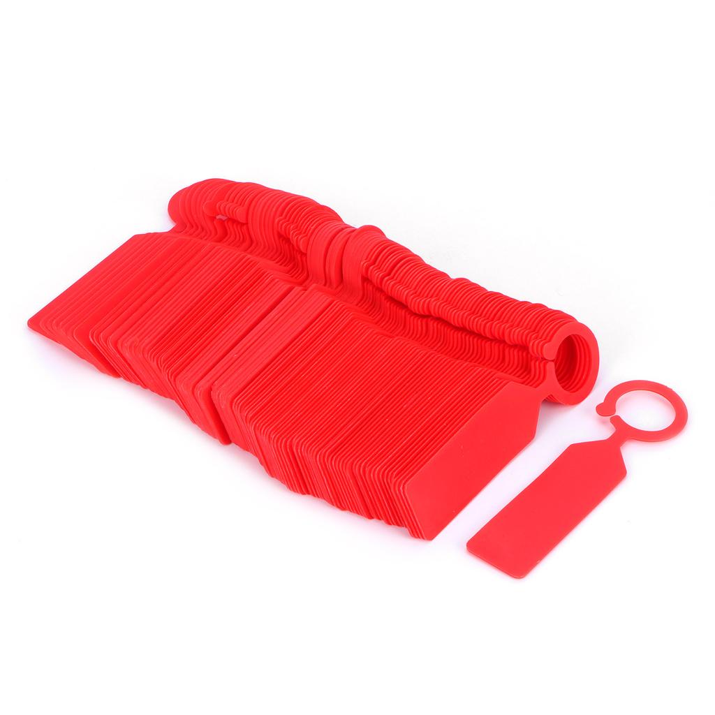 100 ks visaček na rostliny, stromy, závěsné květinové štítky, cedule, zahradnické příslušenství 11x2,4 cm, červené