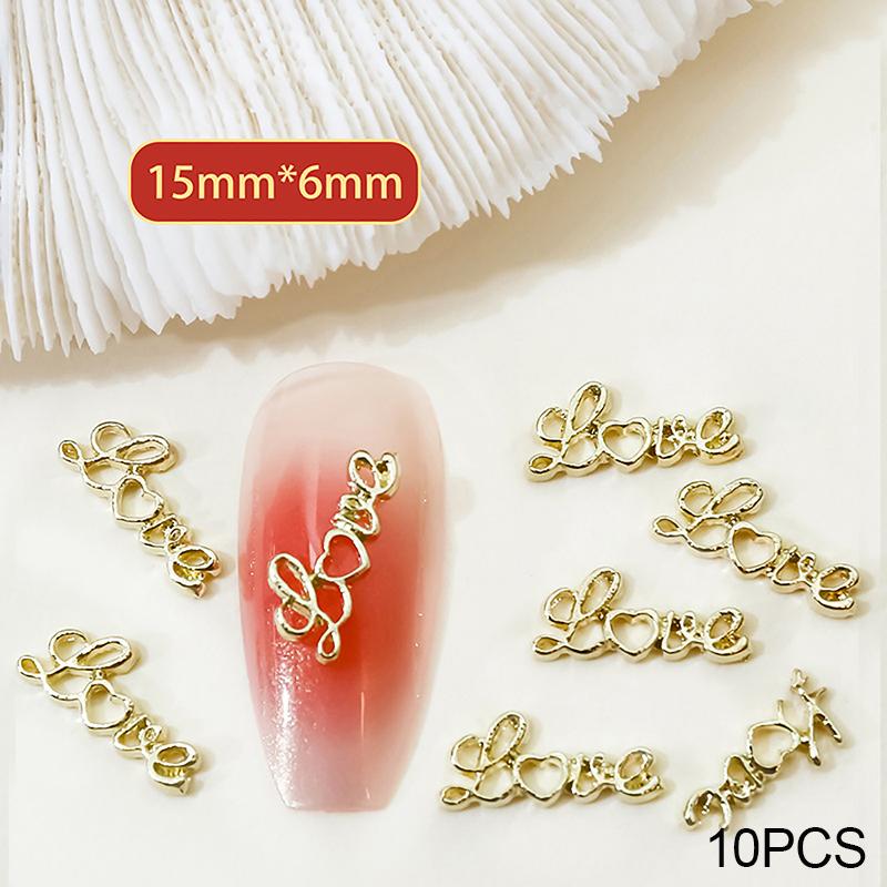 10PCS Metal Love English Letter Nail Art Charms Accessories Supplies Nails Decoration Product Parts Manicure Decor Materials
