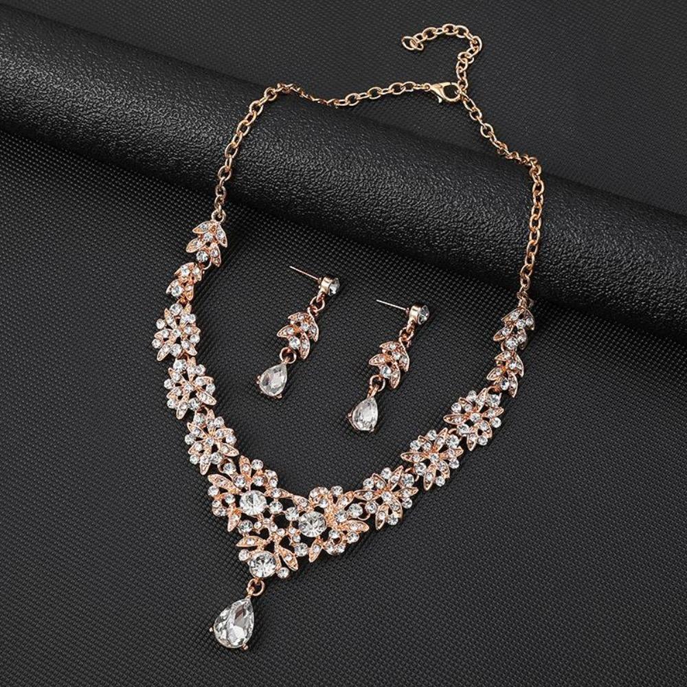 Bridal Necklace Earrings Set Wedding Jewelry Zircon Dress Accessories