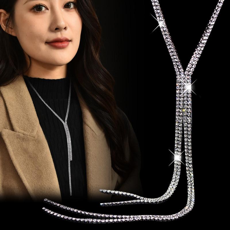 Elegant Long Crystal Sweater Necklace With Trendy U Shape Design For Women Fashion