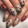 Floral Short Oval False Nail with Flower Pattern Acrylic Press On Nail Manicure Nail Decors for Holiday Celebrations