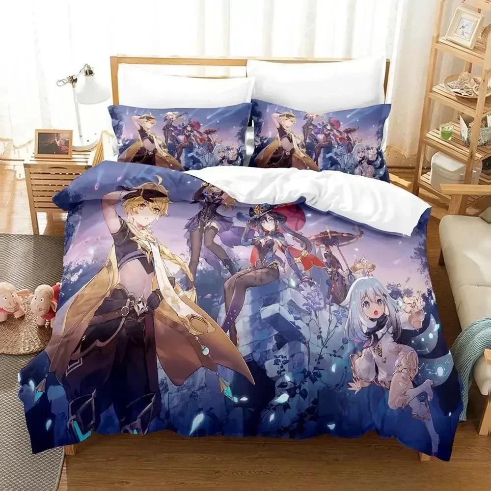 New Game Genshin Impact Scaramouche Bedding Set Printed Bed Set With Pillowcase Duvet Cover Soft Queen King Size Bedclothes Home