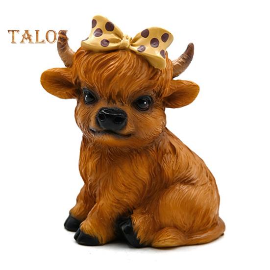 Ozdoba Skotské vysočinské krávy Pryskyřičná soška Skotské vysočinské krávy s mašlí s puntíky Stolní socha vysočinského skotu pro domácí výzdobu farmy, vícepatrový tác, pro milovníky krav
