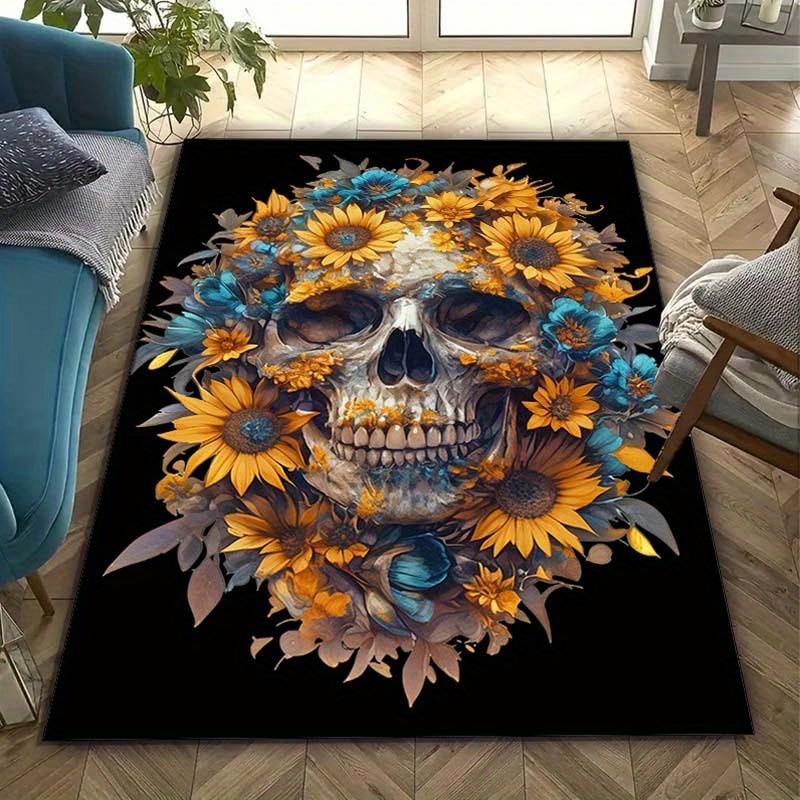 

Large Crystal Velvet Skull Print Area Rug with Vibrant Sunflower Design – Non-Slip, Durable Polyester Carpet for Living Room or Bedroom Deco 80cm x 120cm