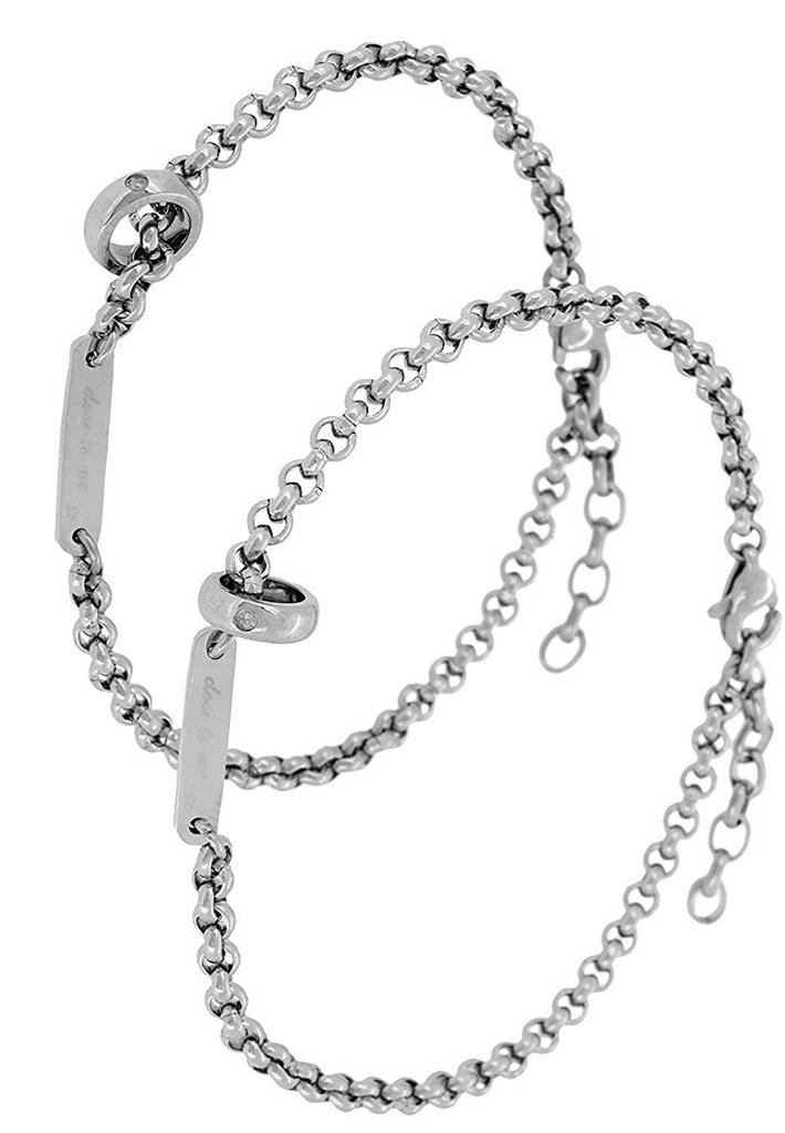 To Special Edition Stainless Steel Pair Anklets with Diamond Charms and L for Men and Women [Close Me] (L Sizes)