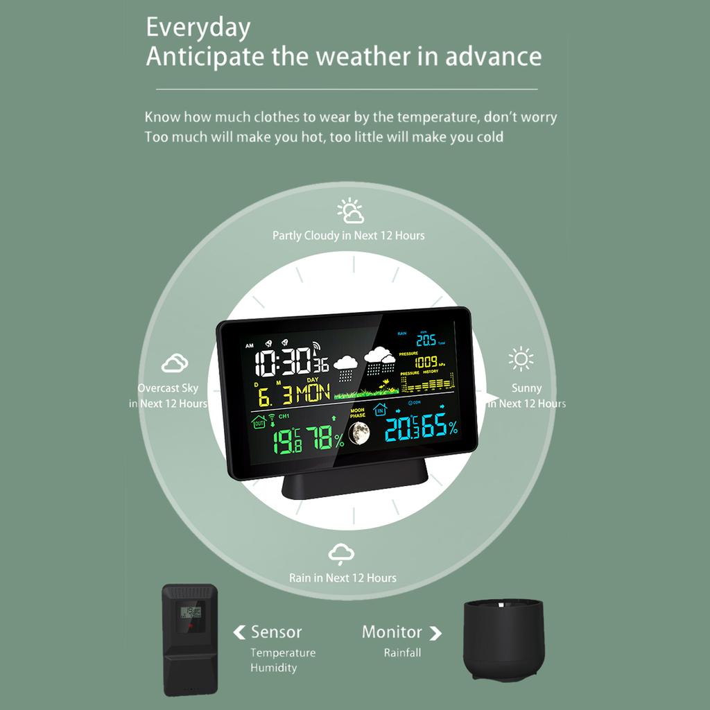 7.5-Inch Color Screen Weather Station Rain Gauge Indoor And Outdoor Temperature And Humidity Meter