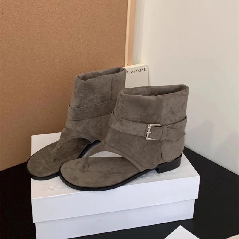 

Женские сандалии с перемычкой для пальца, новая модная обувь на плоской подошве с открытым носком, сапоги-чулки, сто сандалий, мягкая подошва, удобные сапоги-чулки 39 серый