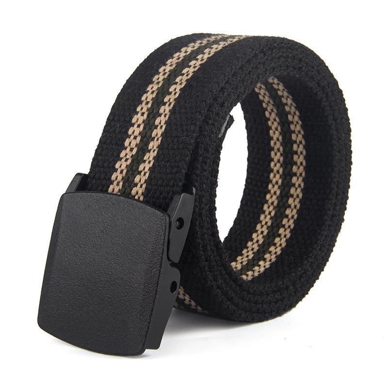 Striped Canvas Belt with POM Steel Buckle - Casual Woven Cotton Design