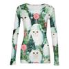 Women's Casual Christmas Print Long Sleeve Ribbed Knit Top with Round Neck