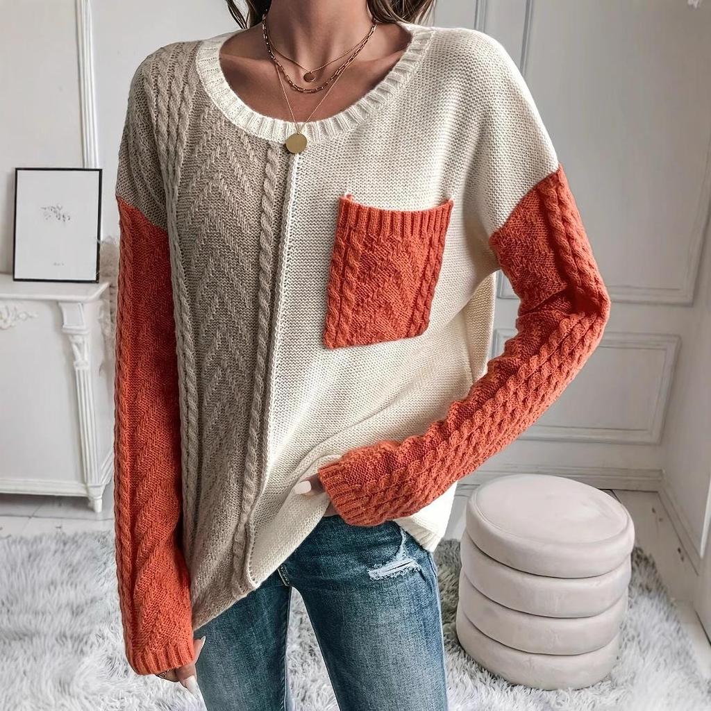 2024 Casual Patchwork Pocket Pullover Knitwear Top
