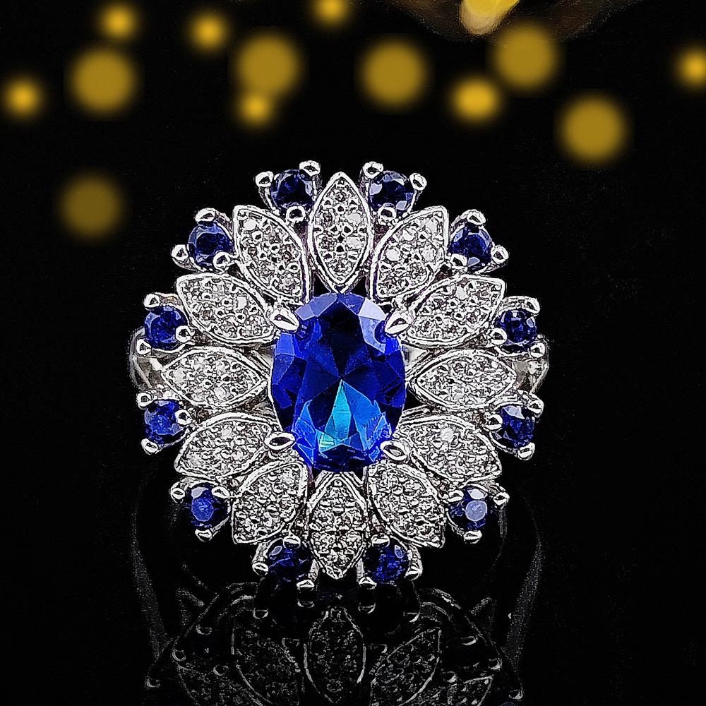 European and American Light Luxury Sapphire Open Ring for Women