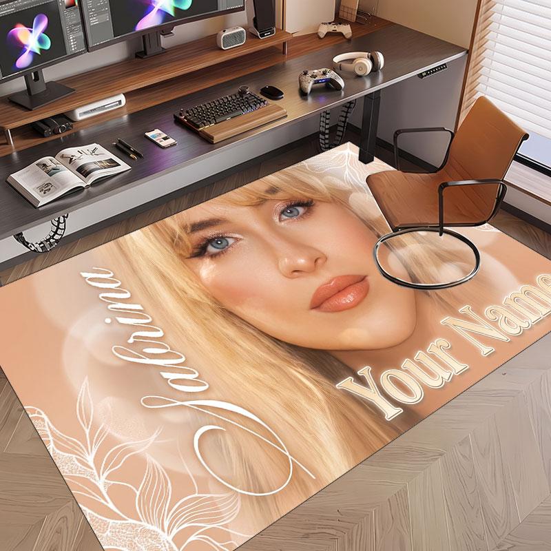 Custom Name Crystal Velvet Rug,Sabrina Carpenter Comfortable Anti Slip Floor Mat For Room Decoration