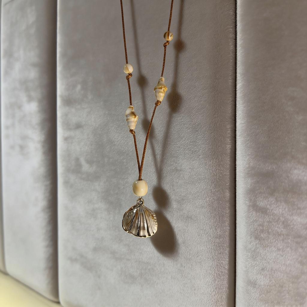 Y2K Summer Seaside Vacation Conch Shells Beads Long Wax Rope Sweater Chain Necklace Bohemian Jewelry Beach Party Accessories