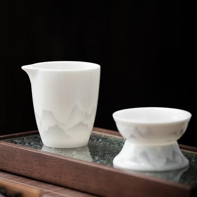 Jade de sebo porcelana blanca copa justa juego de té portátil de viaje té simple para el hogar oficina invitado cuenco con tapa té