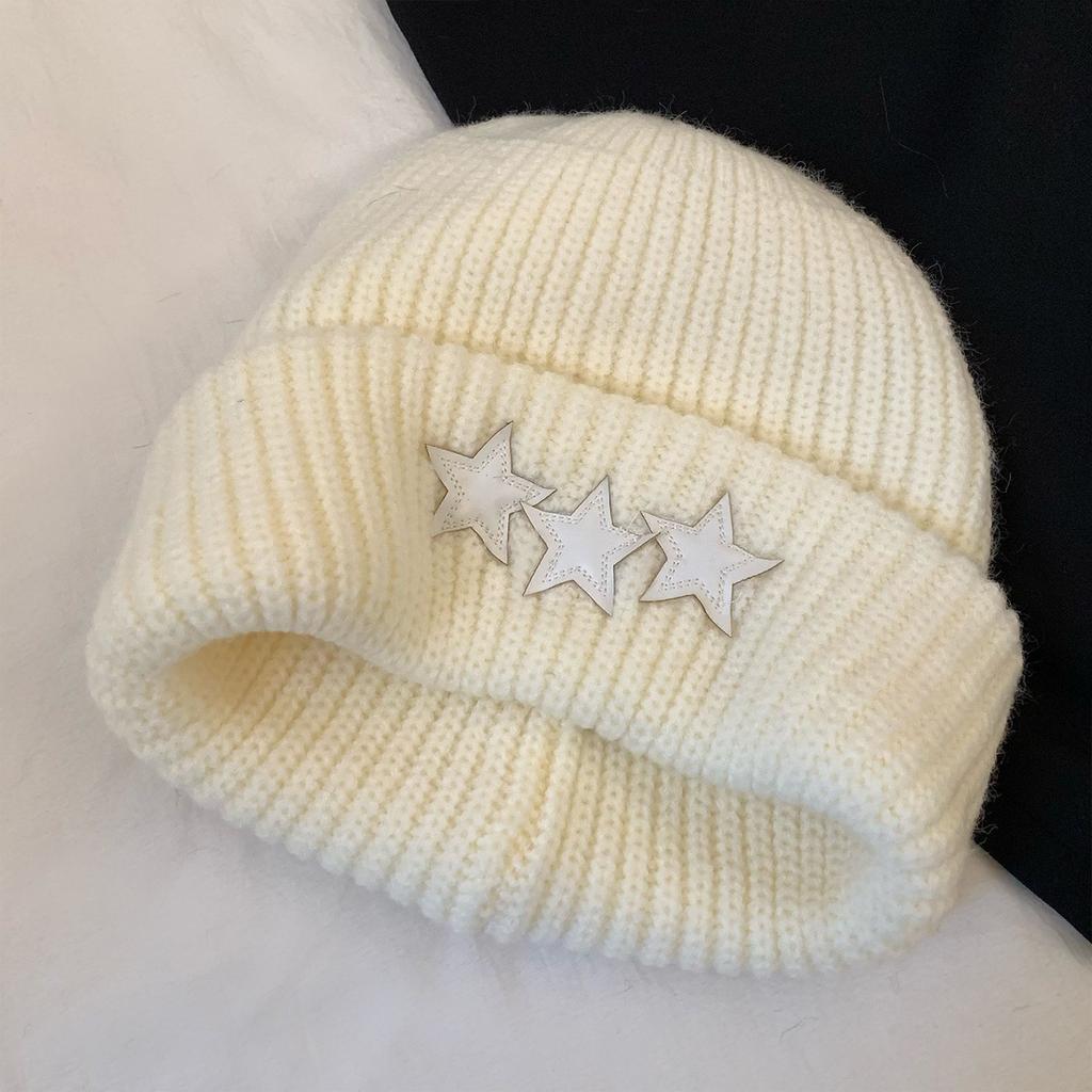 Big Head Circumference Blue Star Knitted Hat Women's New Winter Warm Thickened Korean Version Bag Head Wool Hat