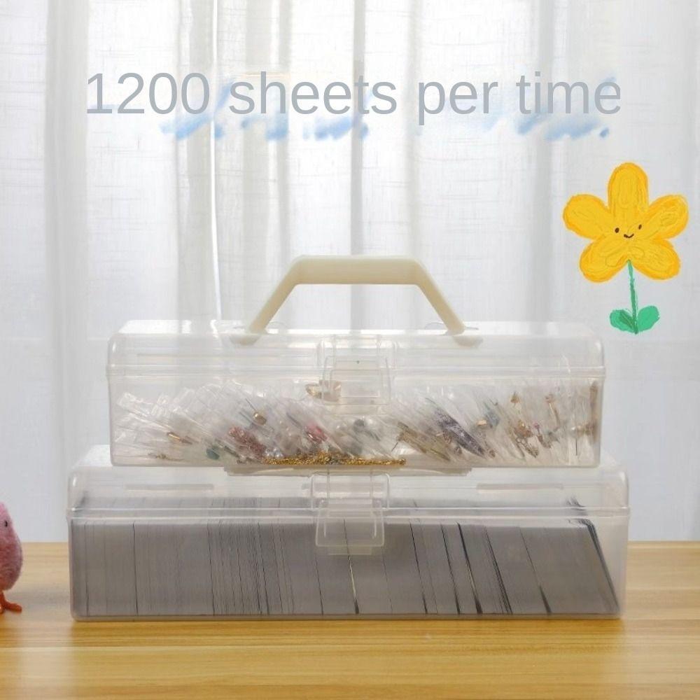 Big Capacity Photo Storage Box with Handle Transparent Cards Keeper Craft Storage Case  Label