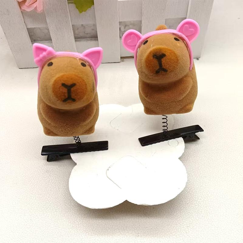5Pcs Pink Headband Capybara Flocking Hairpin Cartoon Animal Spring Hair Clip Lovely Headwear Hair Accessories Party Favors