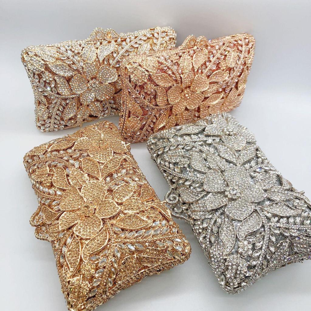 Dai Wei Floral Rhinestone Evening Clutch - Elegant Bridal & Banquet Accessory for Women