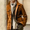 Men Vintage Mid Length Jacket Lapel Casual Retro Outerwear Spring Autumn Fashion Coat
