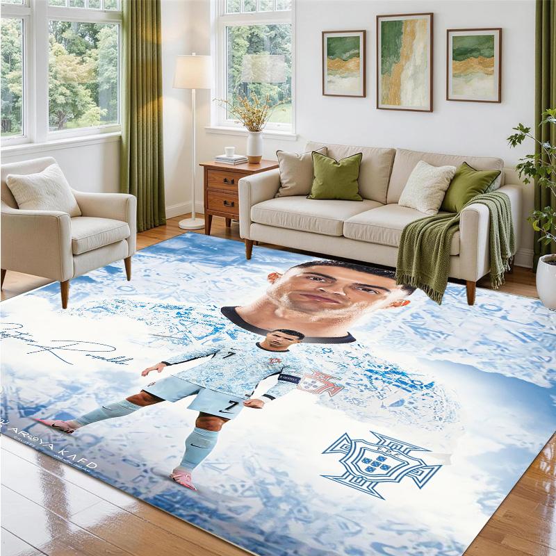 Cristiano Ronaldo Design Crystal Velvet Rug Soft Decorative Mat for Bedroom Entrance