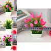 Faux Flower Potted Plant Set With Lilies Roses And Cones For Home And Office Decor