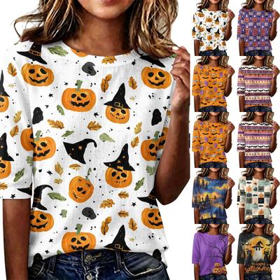Women's Casual Loose Fit Short Sleeve T-Shirt Round Neck Lightweight Halloween Graphic Top for Everyday Wear
