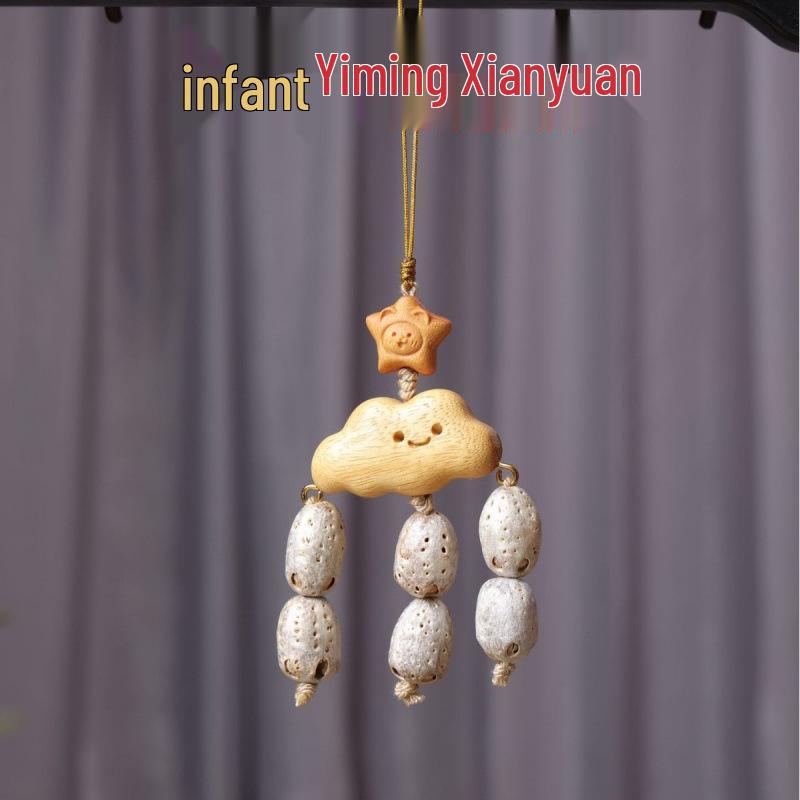 Golden Wood Carved Bow Knot Kitten Cushion Pendant - Blood Cypress Joy Plate Bag Phone Charm