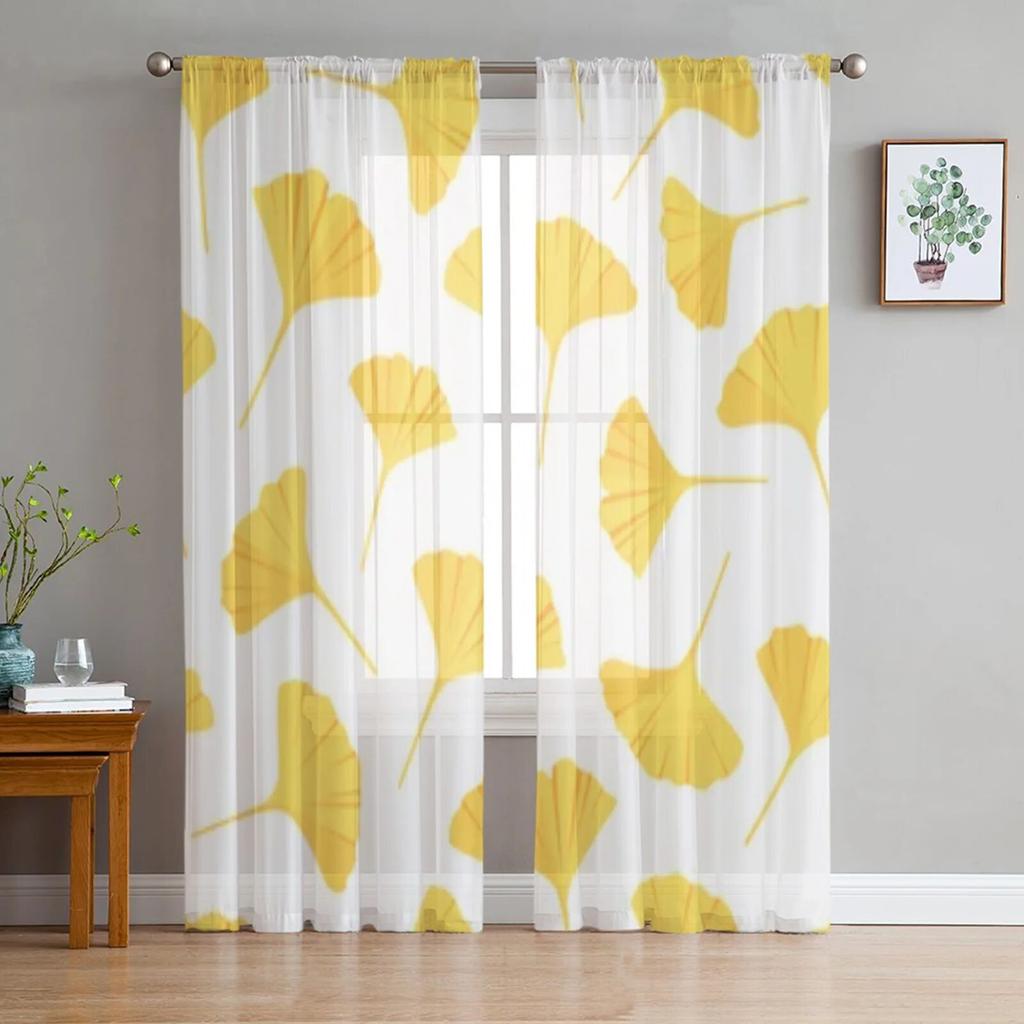Schöne durchsichtige Vorhänge mit Ginkgo-Blättern für Wohnzimmer, Fenster, transparenter Voile-Tüll-Vorhang, Schlafzimmer-Vorhänge, Heimdekoration