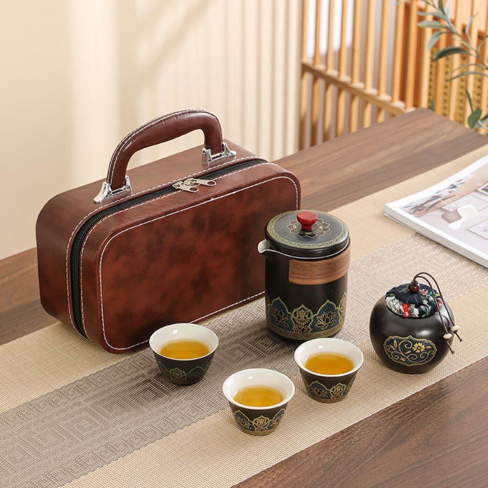 Ceramic Kungfu Tea Set with Canister Porcelain Teaware Portable Travel Tea Set  Business Gifts