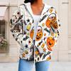 Women Plus Size White Zip Up Hoodie Long Sleeve Halloween Dachshund Printed Drawstring Hood With Pockets