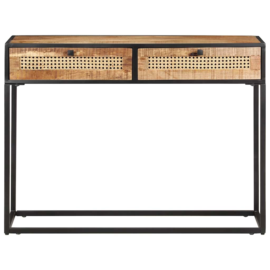 Console Table 100x35x75 Cm Rough Mango Wood and Wicker Weave