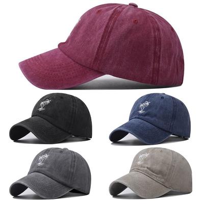 Fashion Adjustable Vintage Distressed Faded Cap Sunscreen Hats Baseball Hats Coconut Tree Embroidery Baseball Caps