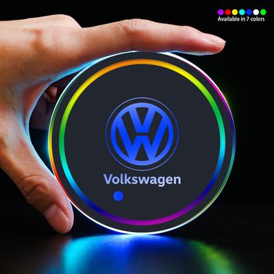 1/2PC Luminou Car Coasters Non-Slip Cup Holders Mats for Volkswagen VW T-ROC Golf Passat Polo Beetle Touareg Tiguan Touran Jetta