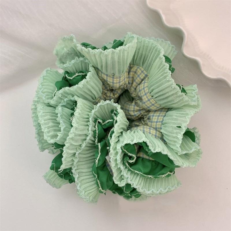 Aesthetic Scrunchies Elastic Multilayer Lace Hair Rope Wedding Party Beach Headwear Big Buns Hair Elastic Check Hairtie