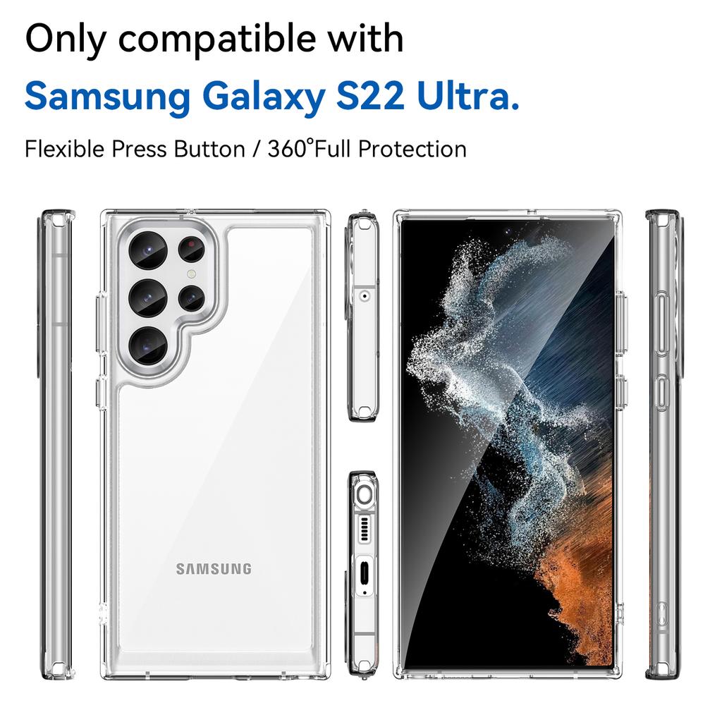 For Samsung Galaxy S22 Ultra 5G Clear Phone Case with Electroplating Buttons (Big Rear Lens Hole)