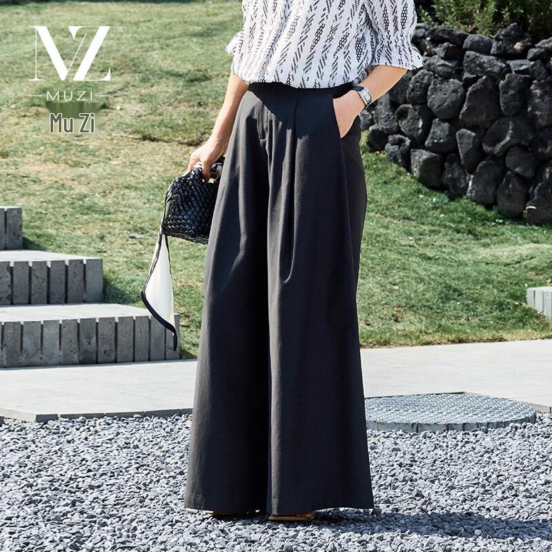 

Women s High-Waist Cotton Blend Wide-Leg Pants L