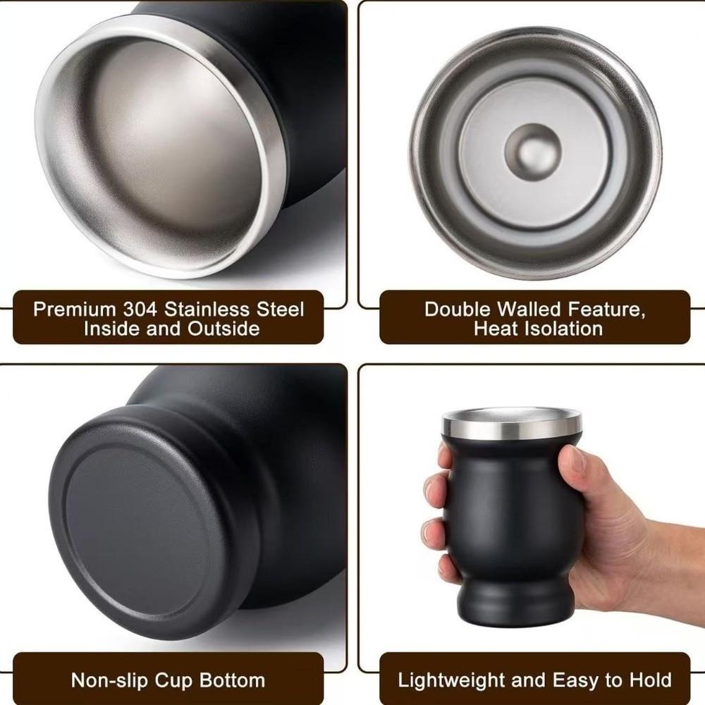 Fashion 230 ML Yerba Mate Cup Double Wall Stainless Steel Straw Cup with Cleaning Brush Reusable Gourd Cup Office